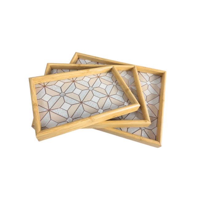 ⁦طقم صواني خشبية MDF فاخرة مكون من 3 قطع بأحجام مختلفة (40-35-30 سم) - الشكل 2⁩ - الصورة ⁦3⁩