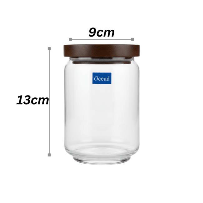 ⁦برطمان زجاجي من أوشن بوب سعة 650 مل مع غطاء خشبي - وعاء محكم الإغلاق لتخزين السكر والتوابل والمكسرات والأطعمة الجافة - صنع في تايلاند⁩ - الصورة ⁦3⁩
