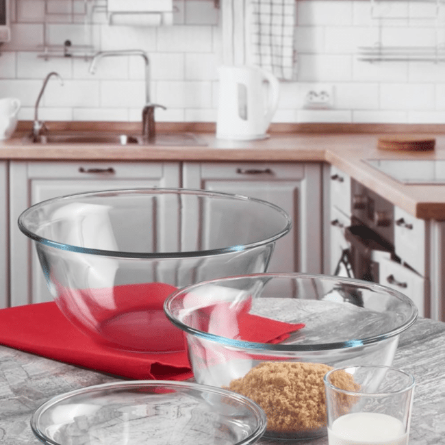 ⁦بولة زجاجية للفرن والخلط من بوركام، سعة 3000 سم مكعب (3 لتر) - مقاوم للحرارة، 26 سم - صنع في تركيا⁩ - الصورة ⁦5⁩