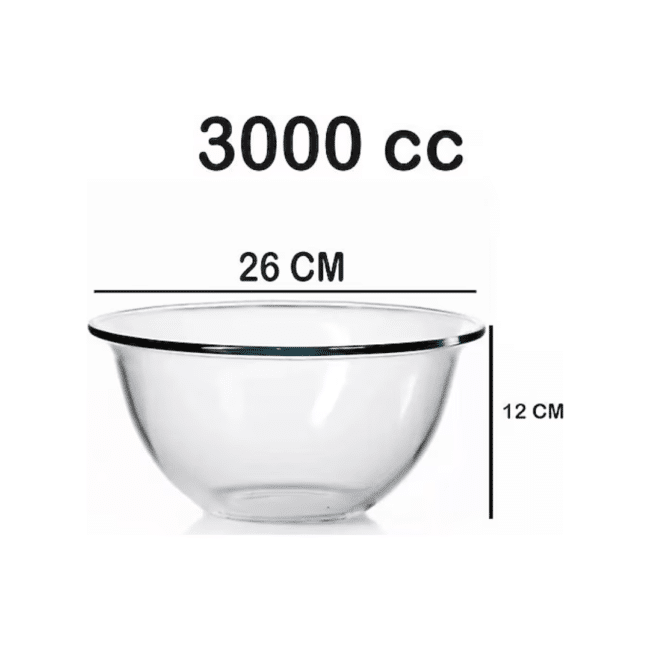 ⁦بولة زجاجية للفرن والخلط من بوركام، سعة 3000 سم مكعب (3 لتر) - مقاوم للحرارة، 26 سم - صنع في تركيا⁩ - الصورة ⁦6⁩