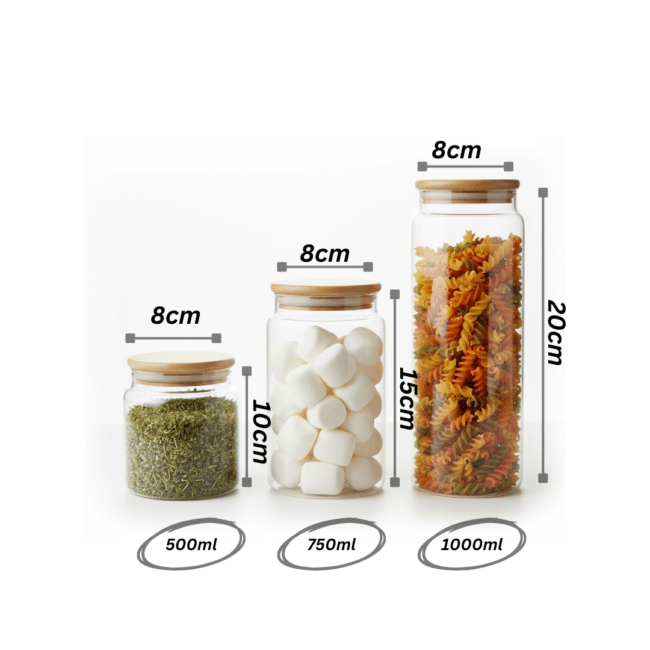 Borosilicate Glass Storage Jar Set with Airtight Bamboo Lids – 3 Pieces (1000ml / 750ml / 500ml) - Image 4