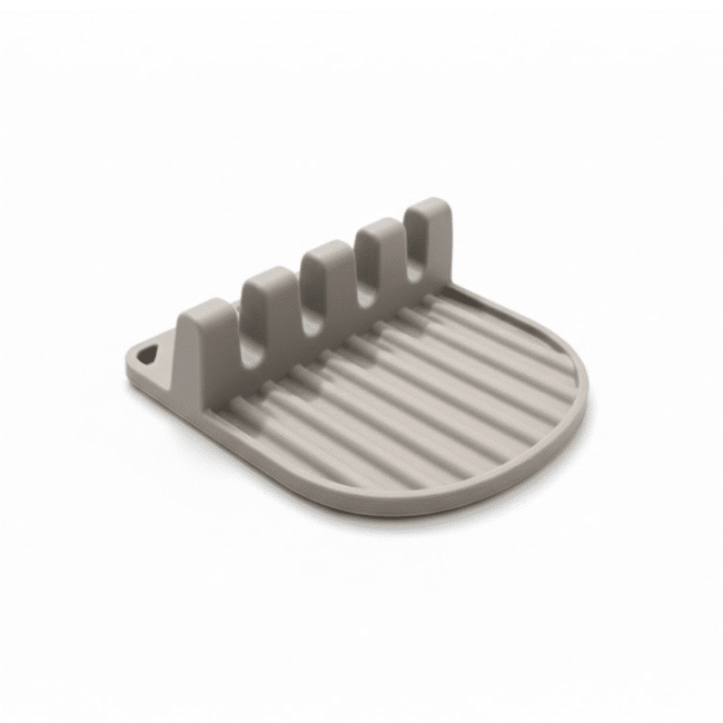 ⁦حامل أدوات المطبخ والسيليكون للملاعق، صينية تقطير مقاومة للحرارة بأربع فتحات لأدوات الطهي، غير قابل للانزلاق وسهل التنظيف، لون رمادي⁩ - الصورة ⁦2⁩