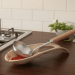 ⁦حامل مغرفة وملعقة لسطح الموقد والكاونتر، صينية تقطير مقاومة للحرارة للمغارف والملاعق وأدوات الطهي، غير قابل للانزلاق وسهل التنظيف، لون رمادي.<br> <br> <br> <br> <br>⁩ - الصورة ⁦2⁩