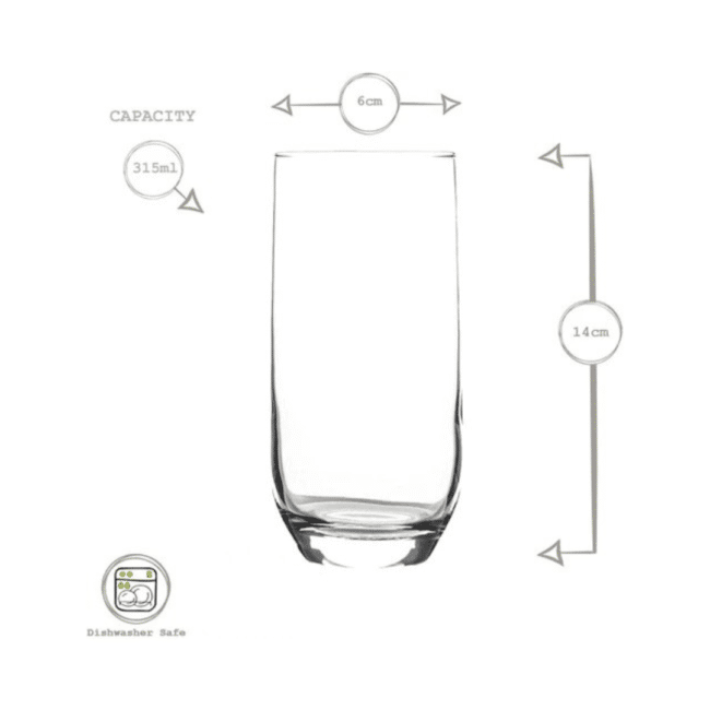 LAV Sude Long Drinking Glass 315ml – Clear Glass Tumbler, Set of 6, Turkey Made - Image 2