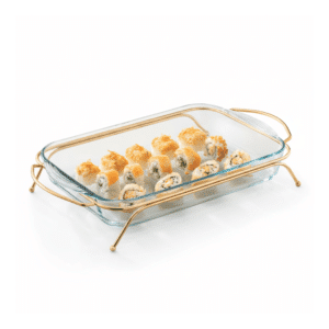 Rectangular Oven Dish with Gold Metal Stand