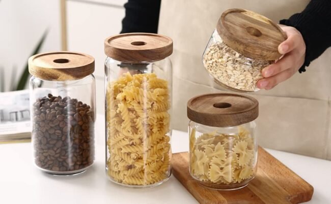 Glass Jar with Acacia Wood Air-tight Lid (500 ml)