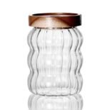 Wavy Shape Borosilicate Kitchen Glass Jar with Wood Lid (500 ml)
