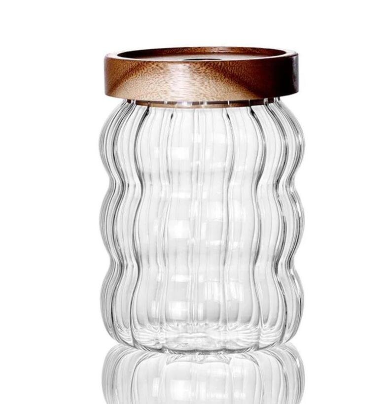 WhatsApp-Image-2023-03-08-at-4.35.21-PM-1-2 (1) Wavy Shape Borosilicate Kitchen Glass Jar with Wood Lid (500 ml) - Image 1