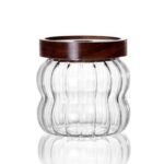 Wavy Shape Borosilicate Kitchen Glass Jar with Wood Lid  (350 ml)