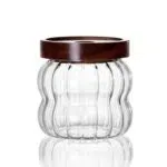 Wavy Shape Borosilicate Kitchen Glass Jar with Wood Lid  (350 ml)