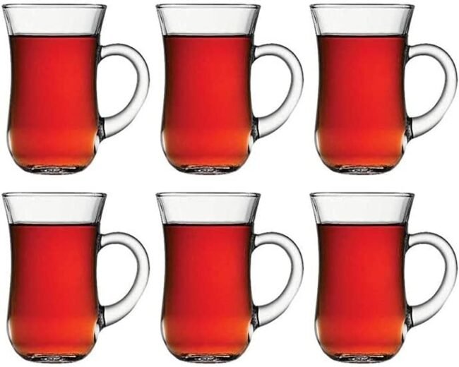 Turkish Tea Set KEYIF Estekana 6 Cups with 6 Handle 140ml Turkey Origin