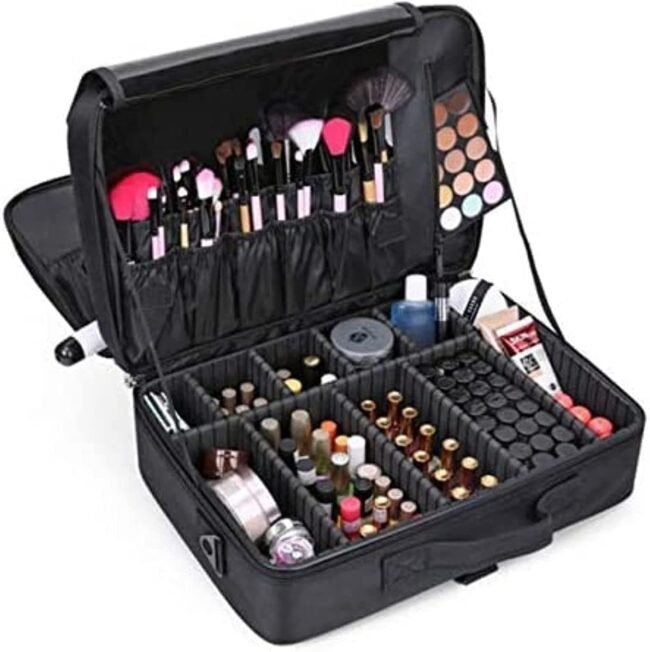 Professional Multilayer Makeup Artist Travel Bag Large Waterproof Cosmetic , Accessories And Makeup Bag Black Color