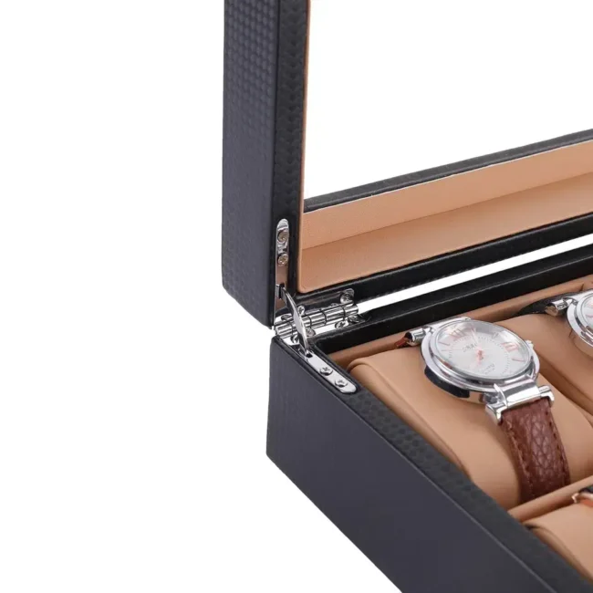 Luxury Carbon Fiber Leather Watch Box Organizer 12 Slots