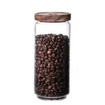 برطمان مطبخ زجاجي بغطاء محكم من خشب الأكاسيا (1300 مل)