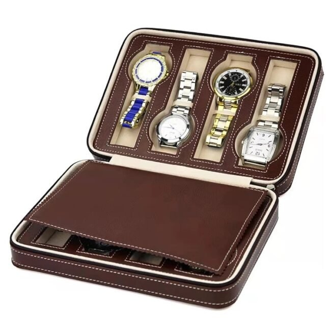 Watch Wallet Portable Travel Zipper Case (Brown) With 8 Slot