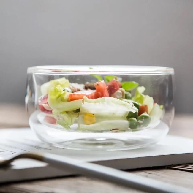 Transparent Heat Resistant Double Wall Glass Bowl For Fruite Salad And Ice Cream - (350Ml)