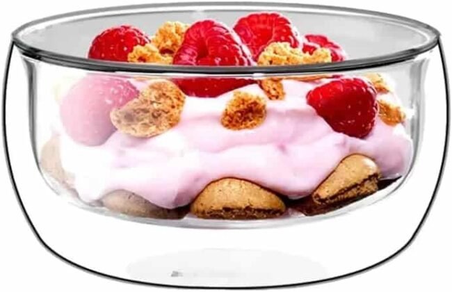 Transparent Heat Resistant Double Wall Glass Bowl For Fruite Salad And Ice Cream - (350Ml)