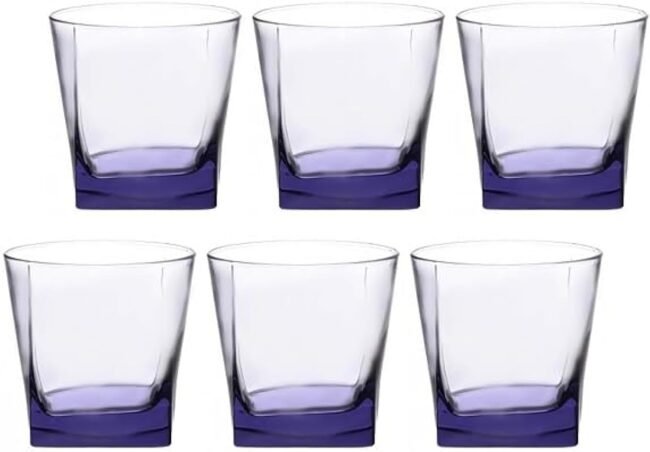 Pasabahce Juice,Tea and Water Colored Cups Set of 6 - Carre- 205ml -Purple Color-Turkey Origin