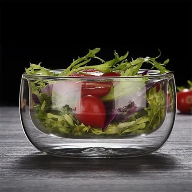 Transparent Heat Resistant Double Wall Glass Bowl For Fruite Salad And Ice Cream - (350Ml)