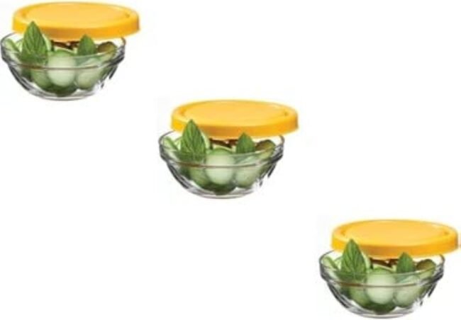 Pasabahce Storage Container Bowls with Plastic Lid- (595ml) 3 Pieces