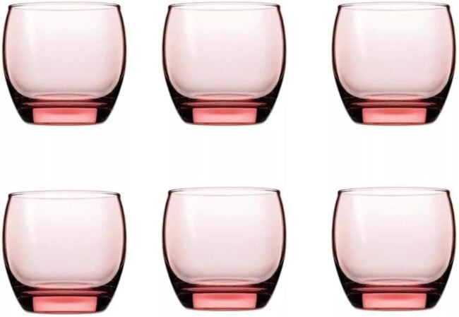 Pasabahce Large Juice Cups Set of 6 - Barrel- 340ml -Pink Color-Turkey Origin