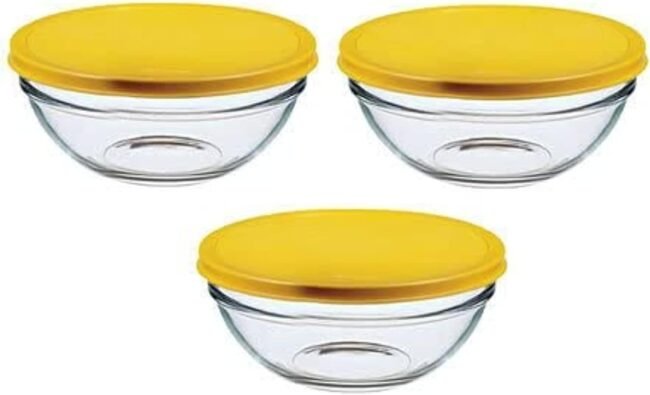 Pasabahce Storage Container Bowls with Plastic Lid- (595ml) 3 Pieces