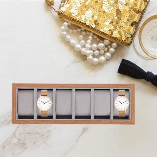 High Quality Bamboo Wooden Organizer Box for Jewelry Watches Organization -6 Sections-(33cm*11cm)-suitable for Dressing Room