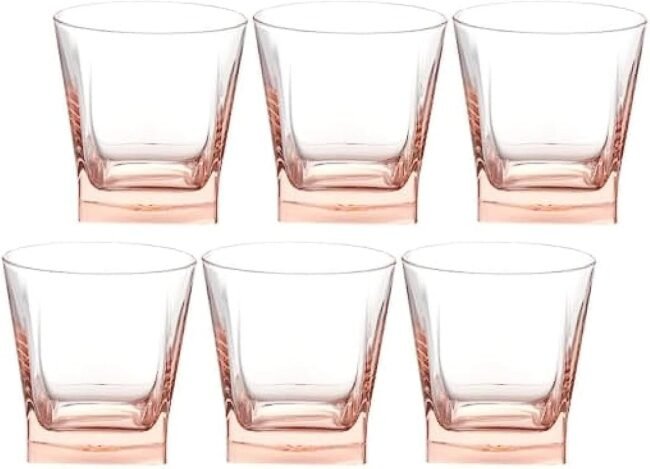 Pasabahce Juice,Tea and Water Colored Cups Set of 6 - Carre- 205ml -Pink Color-Turkey Origin