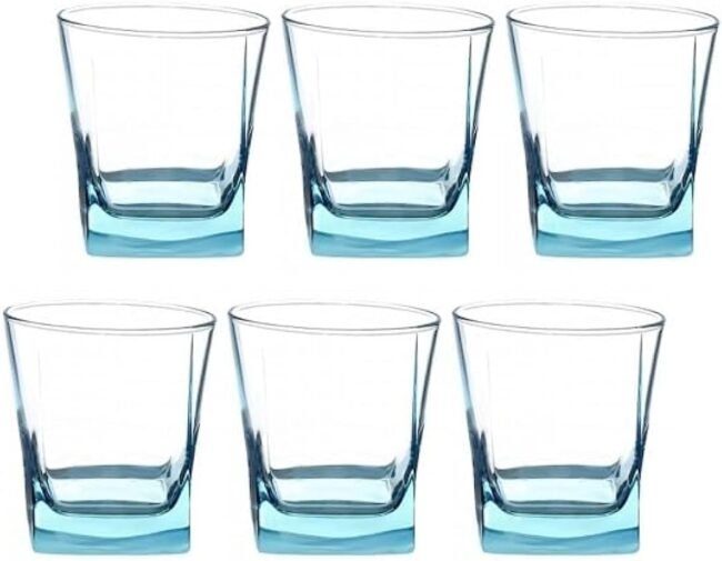 Pasabahce Juice,Tea and Water Colored Cups Set of 6 - Carre- 205ml -Turquoise Color-Turkey Origin