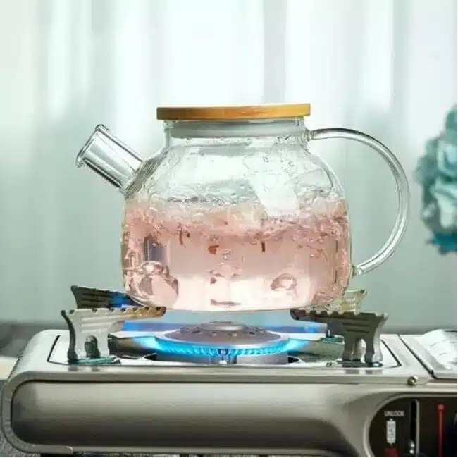 High Borosilicate Pyrex Glass Teapot With Stainless Steel Filter And Bamboo Lid -(1000Ml) With 4 small Cups (75ml) - Image 2