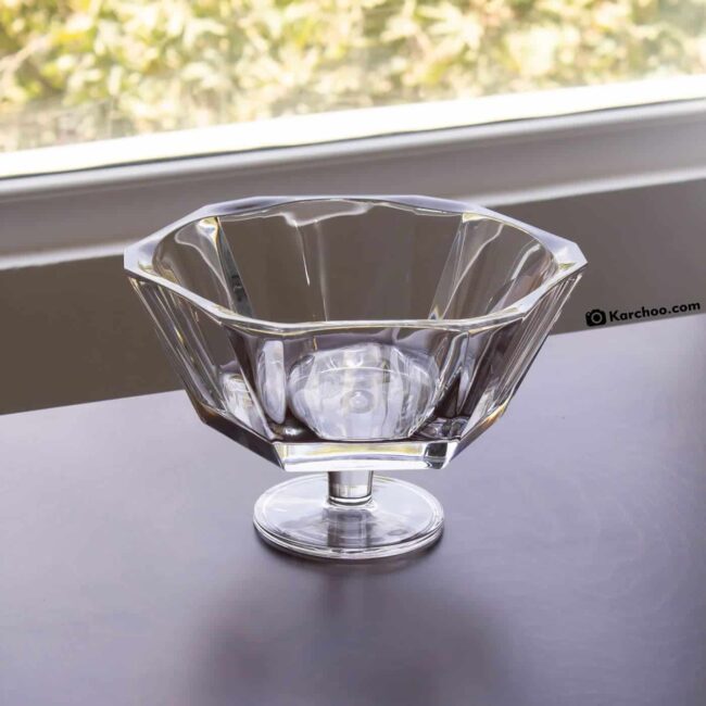 Footed Round Server Fruit Bowl (25.6cm)-Reflection-Hand Made Lead free Crystal Glass-Turkey Made