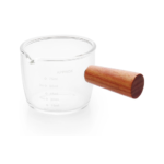 High Borosilicate Heat Resistant Espresso Shot Glass Measuring Milk Cup -75ml -Triple Pitcher Milk Cups- With Wooden Handle-1 Piece