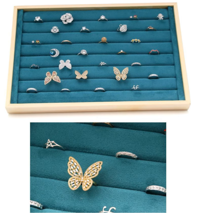 Wooden Organizer Tray For Jewelry And Accessories Necklace ,Rings And Earrings -(35 * 24 * 3Cm)- Green Velvet