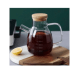 Oil And Vinegar Bottle, Transparent Heat Resistant Borosilicate Glass, With Handle -Bamabo wood lid -(550ML)