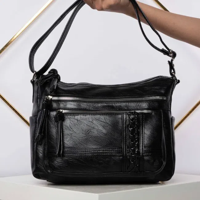 Black soft leather crossbody cheap bag