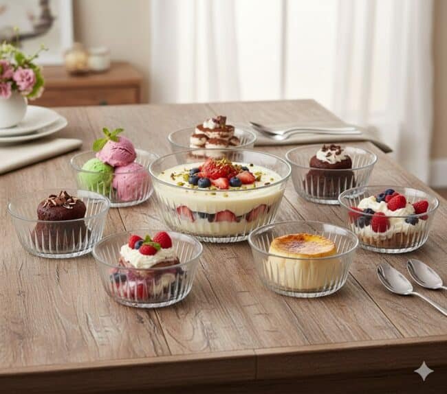 Pasabahce Frezya Round Glass Dessert Bowl Set of 7Pcs 1 Large Bowl(2650ml-24cm)+6 Small Bowls(330ml-12.5cm) Turkey Made - Image 2