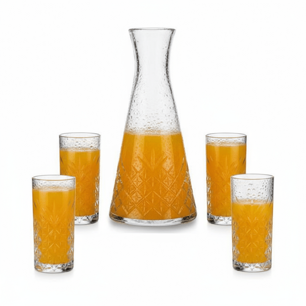 generated-image Pasabahce Timeless Juice set ,Caraf Bottle 940ml +Timeless Long 4 Cups 295ml - Image 1