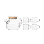 High Borosilicate Pyrex Glass Teapot With Stainless Steel Filter And Bamboo Lid -(1000Ml) With 4 small Cups (75ml) - Image 3