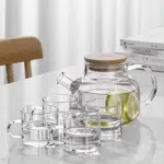 High Borosilicate Pyrex Glass Teapot With Stainless Steel Filter And Bamboo Lid -(1000Ml) With 4 small Cups (75ml) - Image 4