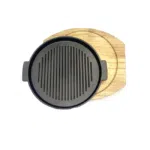 Fajita Round Pan Cast Iron With Wood Base , 24cm