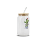 Glass Mug With Airtight Bamboo Lid And Glass Straw Can Shape-380ml (A)
