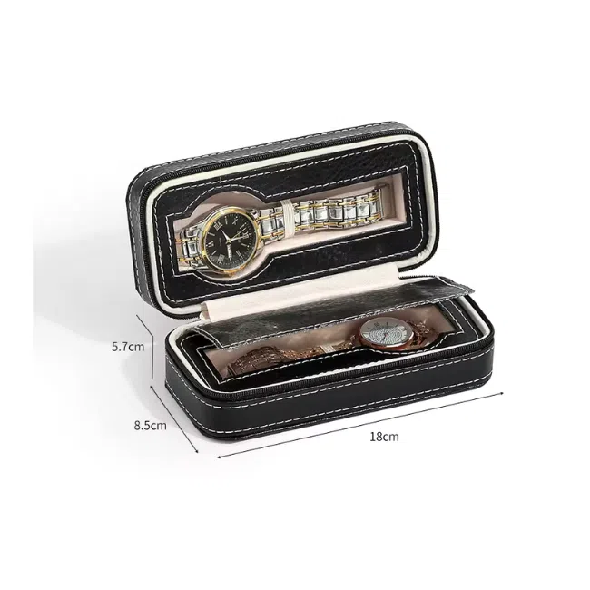 Watch Wallet Portable Travel Zipper Case (Black) With 2 Slot - Image 5