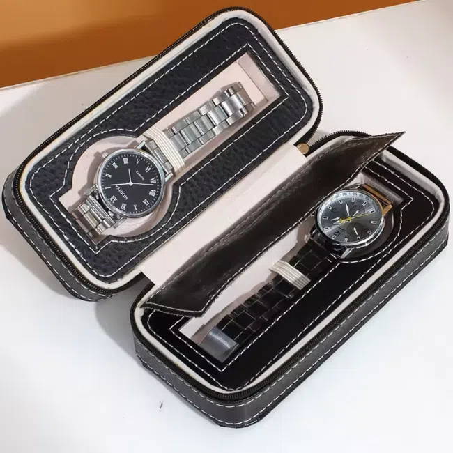 Watch Wallet Portable Travel Zipper Case (Black) With 2 Slot - Image 6