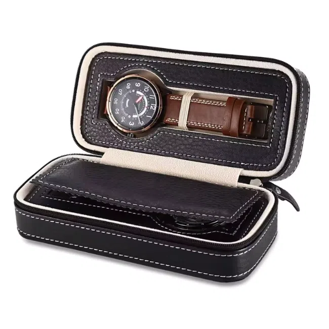 Watch Wallet Portable Travel Zipper Case (Black) With 2 Slot - Image 7