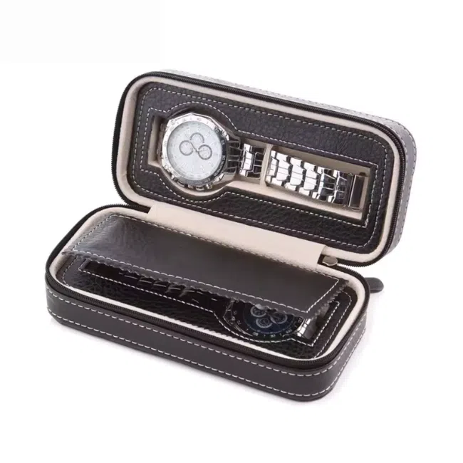 Watch Wallet Portable Travel Zipper Case (Black) With 2 Slot - Image 9