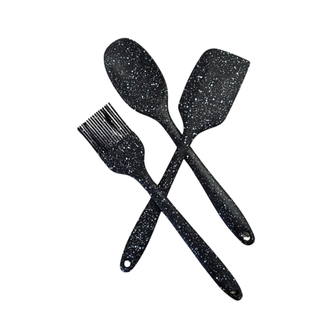 Silicone Kitchen Utensil Set 3Pcs Spatula, Brush, and Spoon Set 26cm -Black