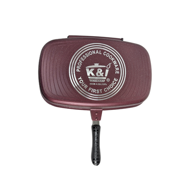 K&I Double Grill 40cm Granite Shape-Burgundy