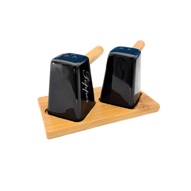 Porcelain Salt & Pepper Set With Bamboo Base