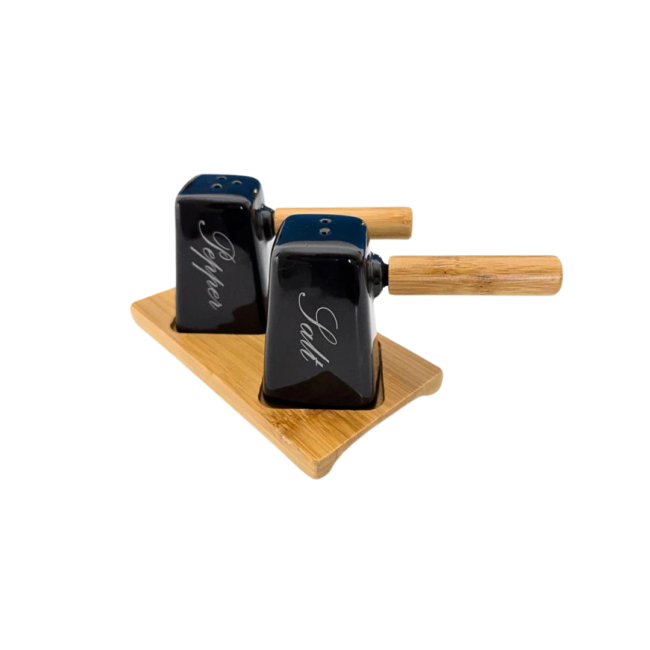 Porcelain Salt & Pepper Set With Bamboo Base