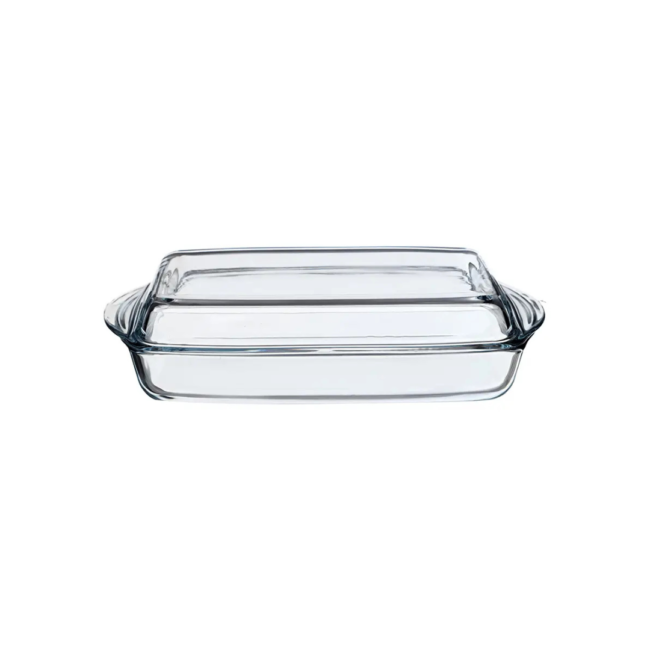 Borcam Rectangle Oven Glass Casserole with Cover & Black Stand 33.6x19cm -Turkey Made